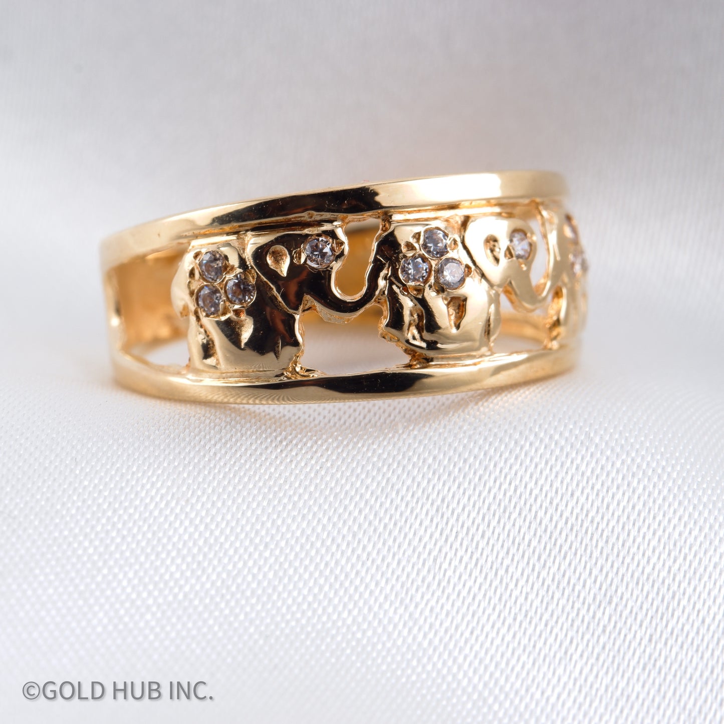 18K Elephant Carved Good Luck Gift Ring in Yellow Gold