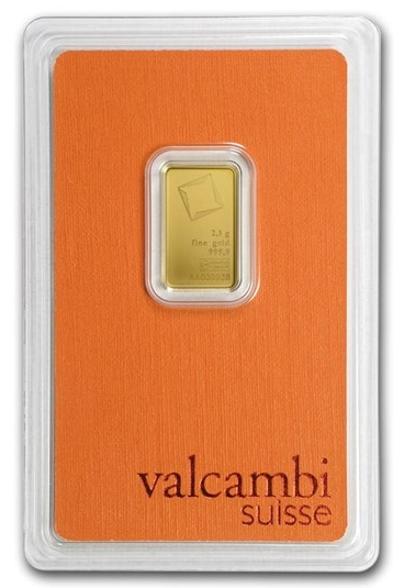 2.5 Gram Valcambi Gold Bar