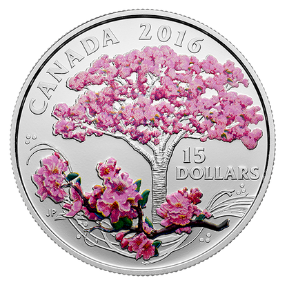 Fine Silver Coloured Coin – Celebration of Spring: Cherry Blossoms – Mintage: 6,500