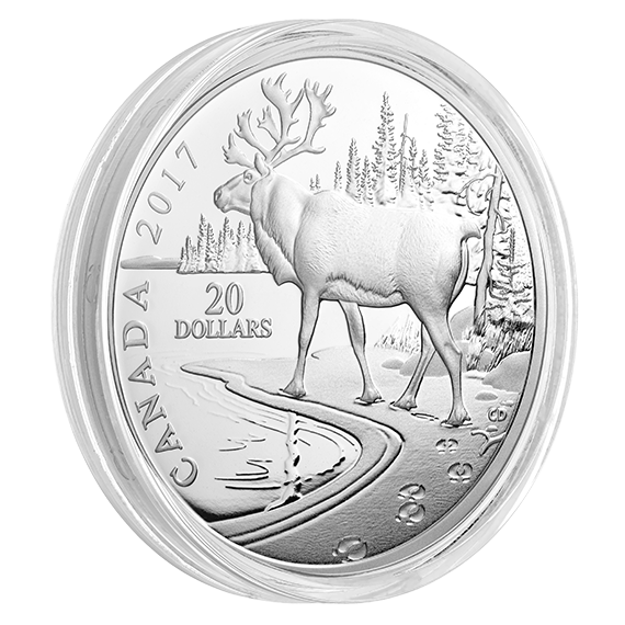 1 oz. Pure Silver Coin – Paw prints on the Edge: Woodland Caribou
