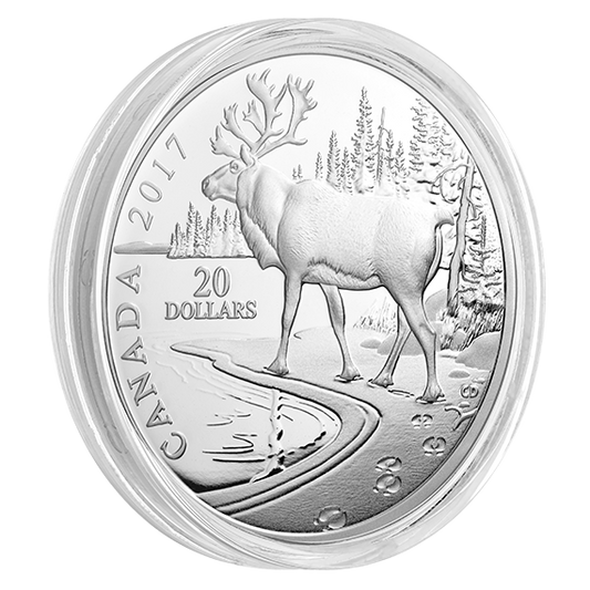1 oz. Pure Silver Coin – Paw prints on the Edge: Woodland Caribou