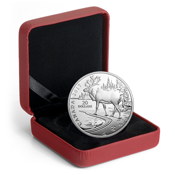 1 oz. Pure Silver Coin – Paw prints on the Edge: Woodland Caribou