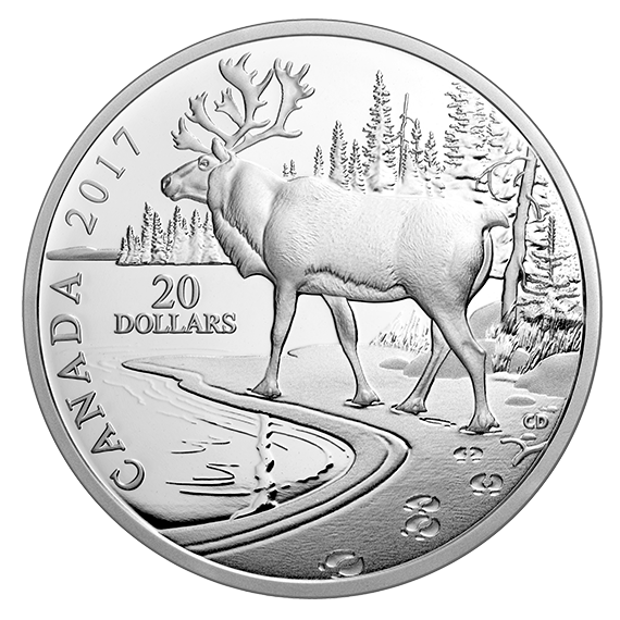 1 oz. Pure Silver Coin – Paw prints on the Edge: Woodland Caribou