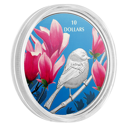 1/2 oz. Pure Silver Coloured Coin - Birds Among Nature's Colours: Chickadee