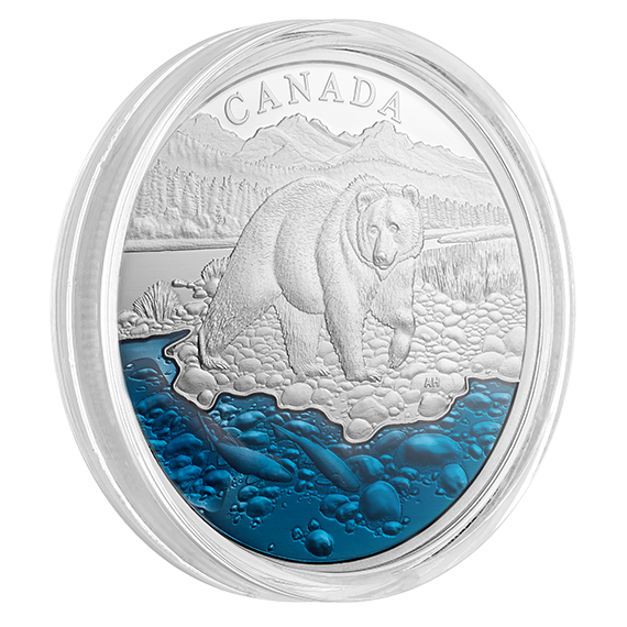 99.99% Pure Silver Grizzly Bear with Blue Enamel - Mintage: 4,000 (2017)