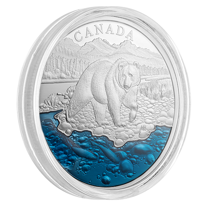 99.99% Pure Silver Grizzly Bear with Blue Enamel - Mintage: 4,000 (2017)