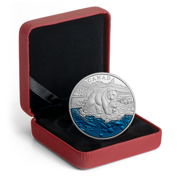 99.99% Pure Silver Grizzly Bear with Blue Enamel - Mintage: 4,000 (2017)