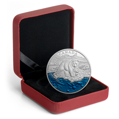 99.99% Pure Silver Grizzly Bear with Blue Enamel - Mintage: 4,000 (2017)