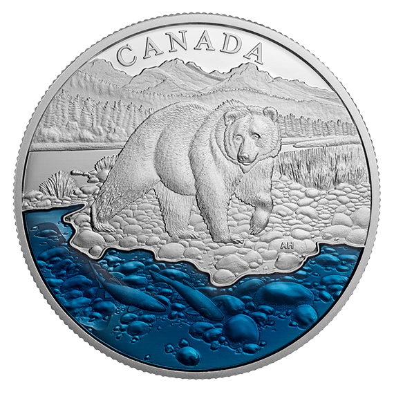 99.99% Pure Silver Grizzly Bear with Blue Enamel - Mintage: 4,000 (2017)