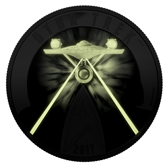 Star Trek™: Five Captains - 2 oz. Pure Silver Coloured Glow-in-the-Dark Coin