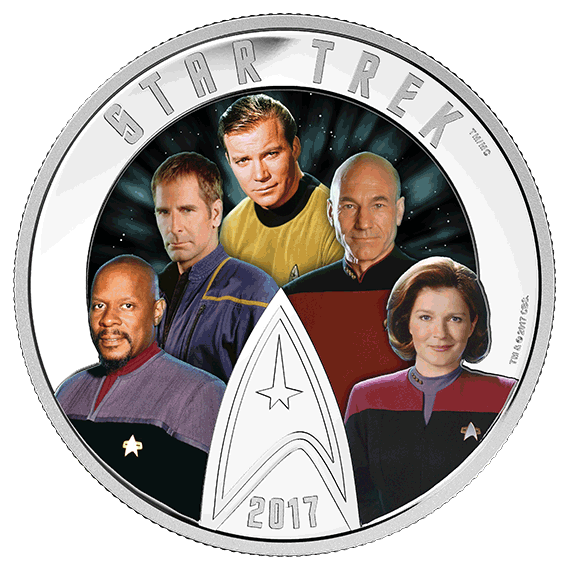 Star Trek™: Five Captains - 2 oz. Pure Silver Coloured Glow-in-the-Dark Coin