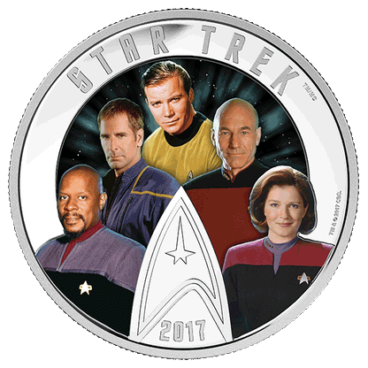 Star Trek™: Five Captains - 2 oz. Pure Silver Coloured Glow-in-the-Dark Coin