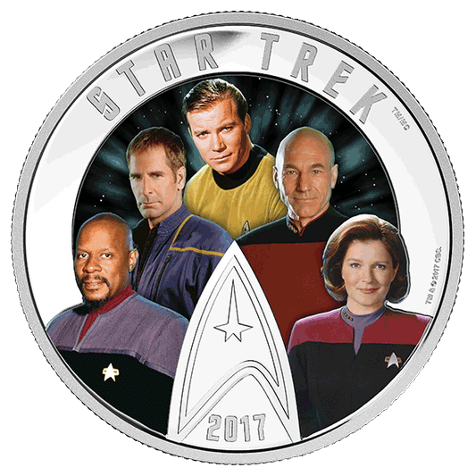 Star Trek™: Five Captains - 2 oz. Pure Silver Coloured Glow-in-the-Dark Coin