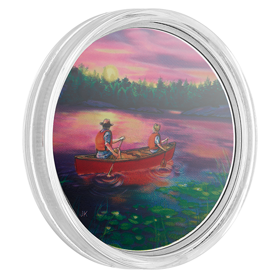 Great Canadian Outdoors: Sunset Canoeing - Pure Silver Glow-in-the-Dark Coin