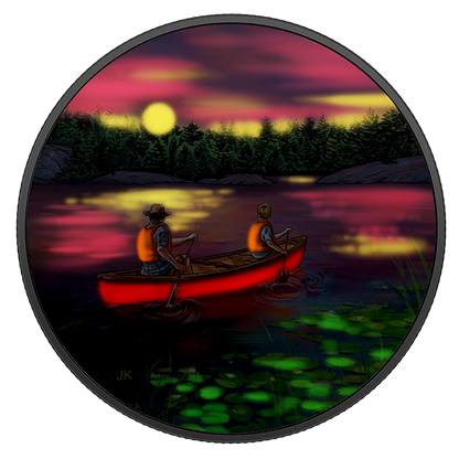Great Canadian Outdoors: Sunset Canoeing - Pure Silver Glow-in-the-Dark Coin