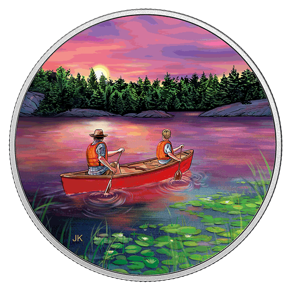 Great Canadian Outdoors: Sunset Canoeing - Pure Silver Glow-in-the-Dark Coin