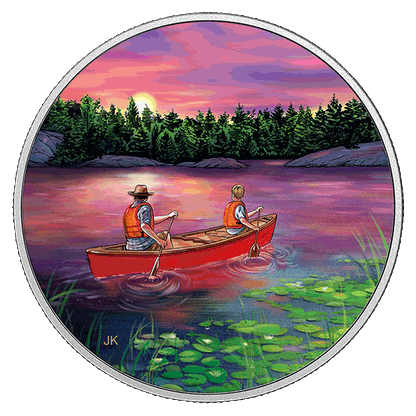 Great Canadian Outdoors: Sunset Canoeing - Pure Silver Glow-in-the-Dark Coin