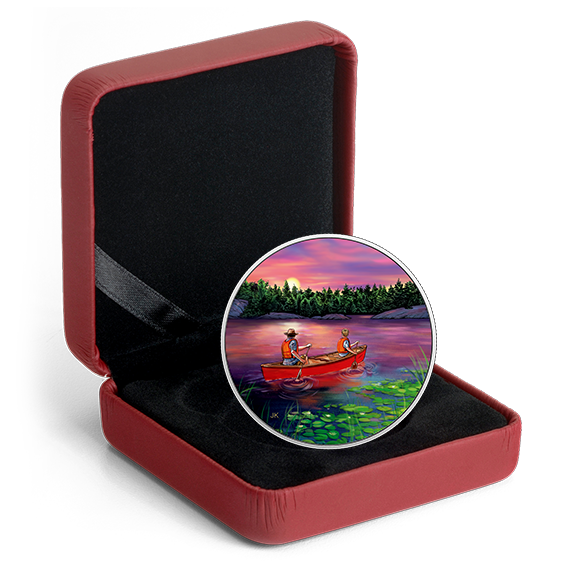 Great Canadian Outdoors: Sunset Canoeing - Pure Silver Glow-in-the-Dark Coin