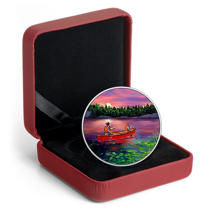Great Canadian Outdoors: Sunset Canoeing - Pure Silver Glow-in-the-Dark Coin