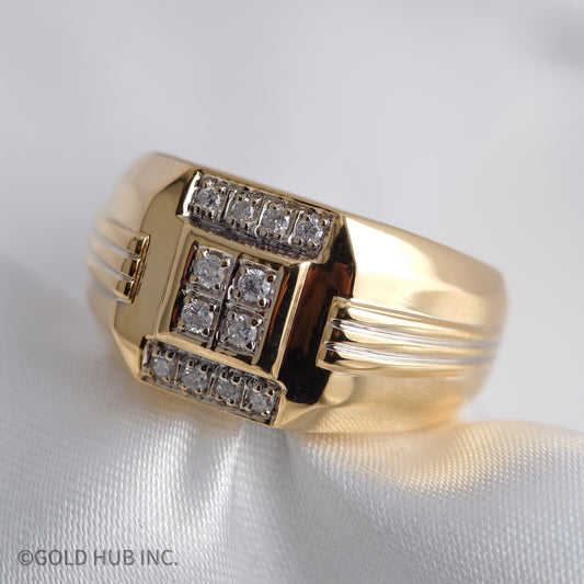 Men's 10K Yellow Gold Ring Enhanced with Diamond Chips