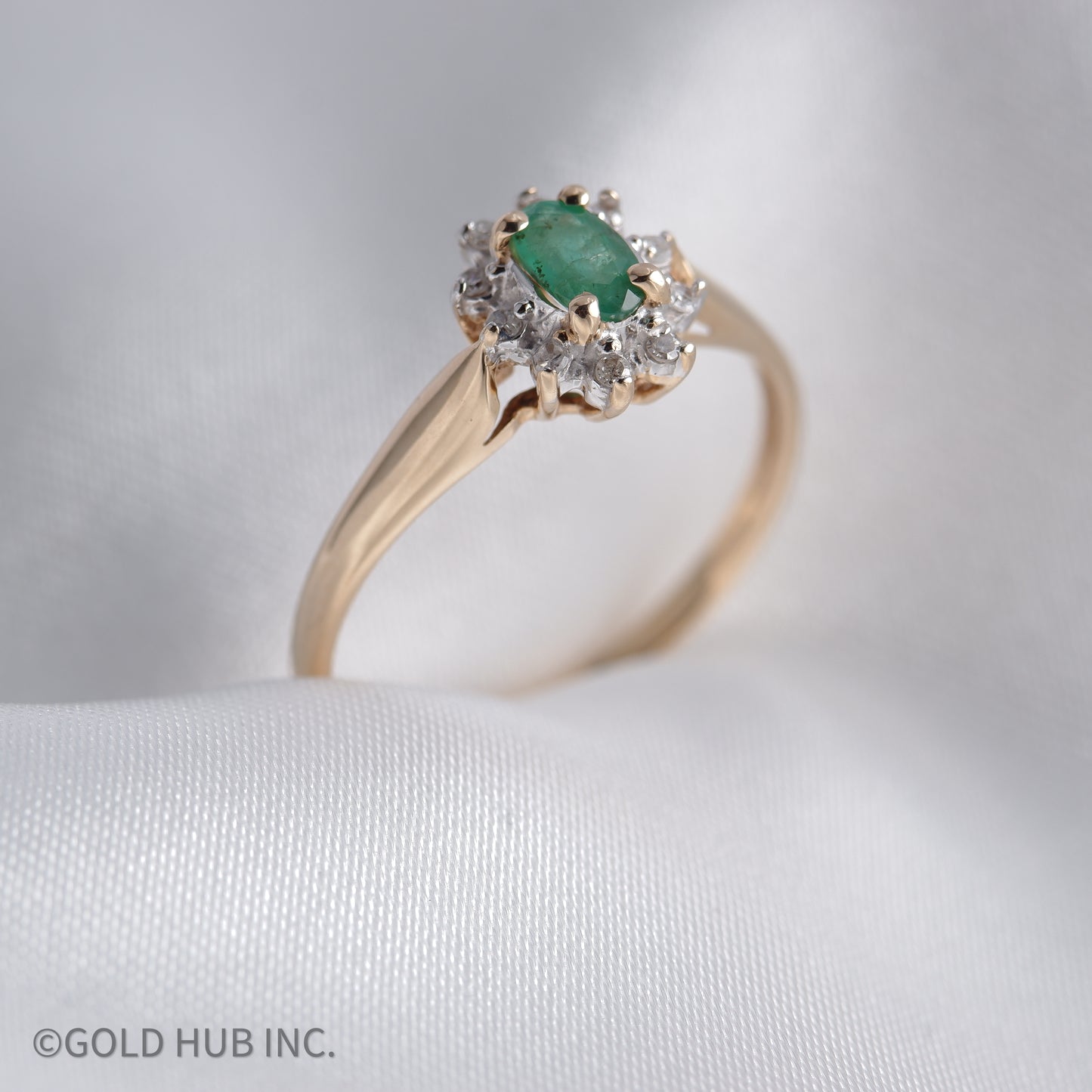 Princess Diana Inspired 10K Gold Emerald Color Stone Ring with Shining Halo