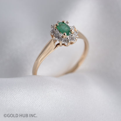 Princess Diana Inspired 10K Gold Emerald Color Stone Ring with Shining Halo
