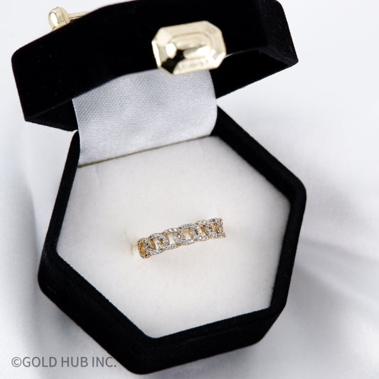 Studed Baby Cuban Links Ring 10K Gold, Petitie, Pretty and Modern
