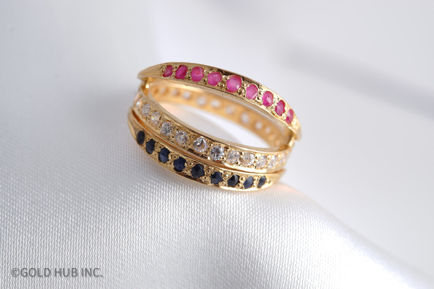 3 Lines Flip Studded Ring in 22K Gold, Dress to the Mood