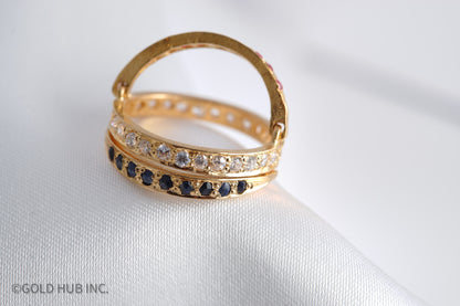 3 Lines Flip Studded Ring in 22K Gold, Dress to the Mood