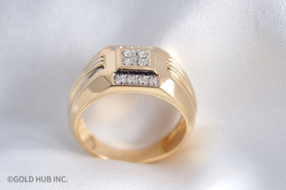Men's 10K Yellow Gold Ring Enhanced with Diamond Chips
