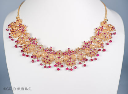 22 K. Pure Gold Bridal Set With Ruby Colored Crystals