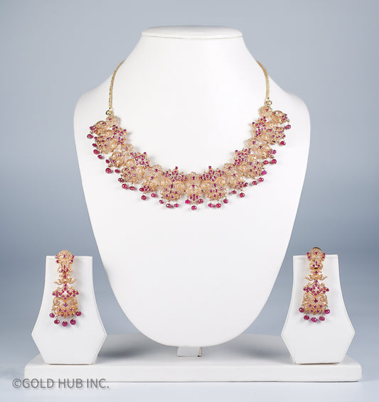 22 K. Pure Gold Bridal Set With Ruby Colored Crystals