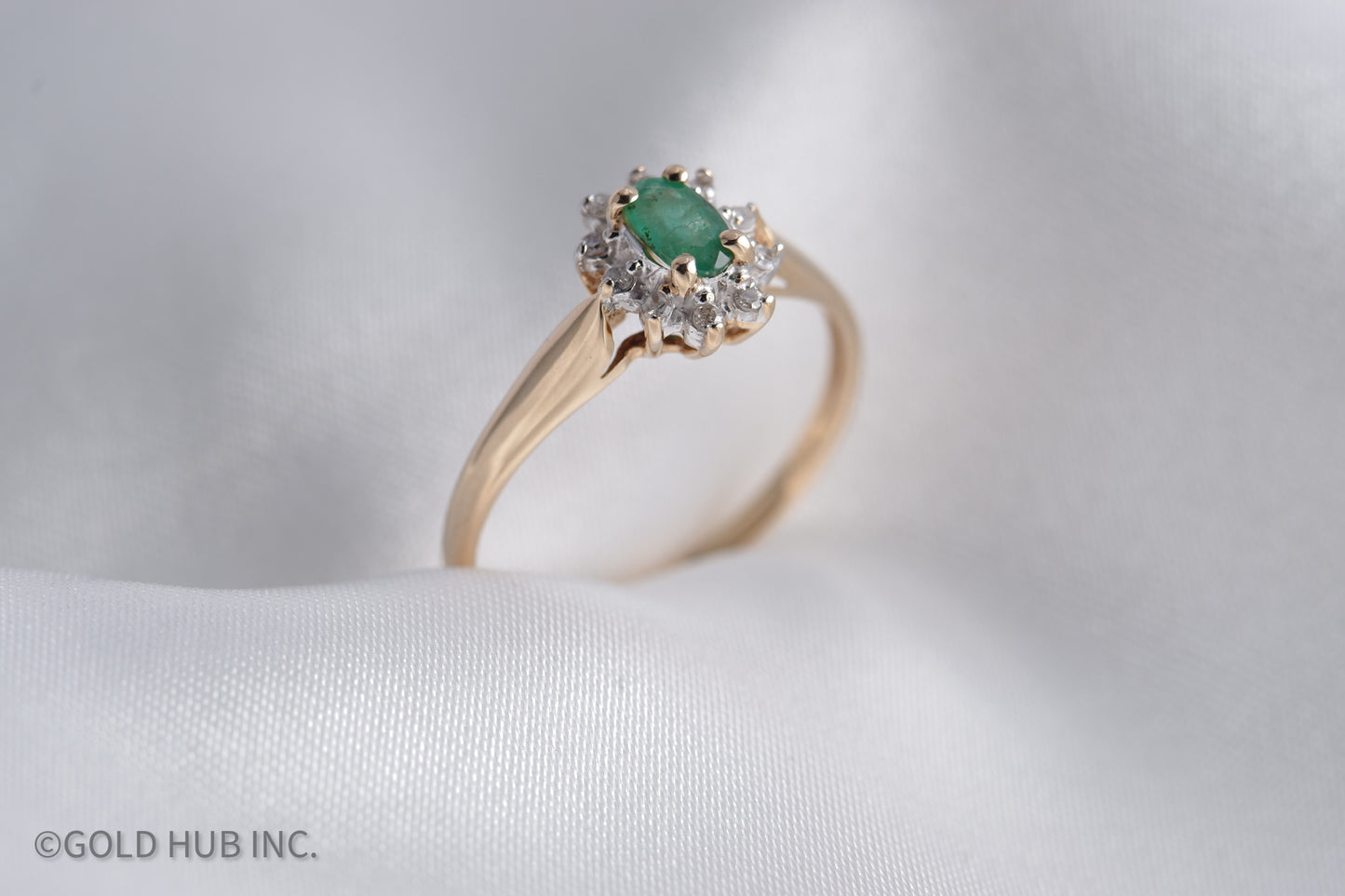 Princess Diana Inspired 10K Gold Emerald Color Stone Ring with Shining Halo