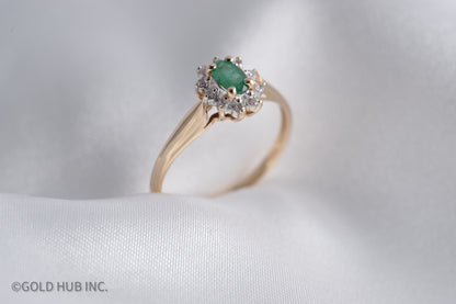 Princess Diana Inspired 10K Gold Emerald Color Stone Ring with Shining Halo