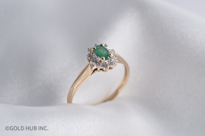 Princess Diana Inspired 10K Gold Emerald Color Stone Ring with Shining Halo