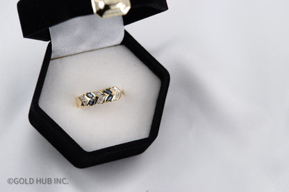 Beautiful 10K Yellow Gold Ring With Blue Saphire Leaf Stones