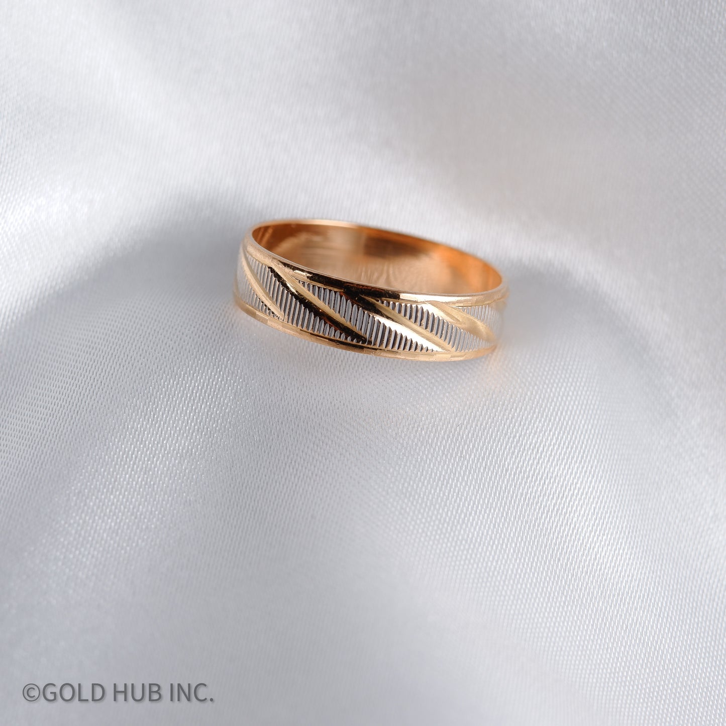 Two Tone Engraved Wedding Band in 24K Gold