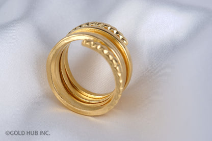 24K Pure Gold Bold Spiral Ring in Antique Finish