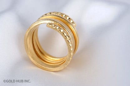 24K Pure Gold Bold Spiral Ring in Antique Finish