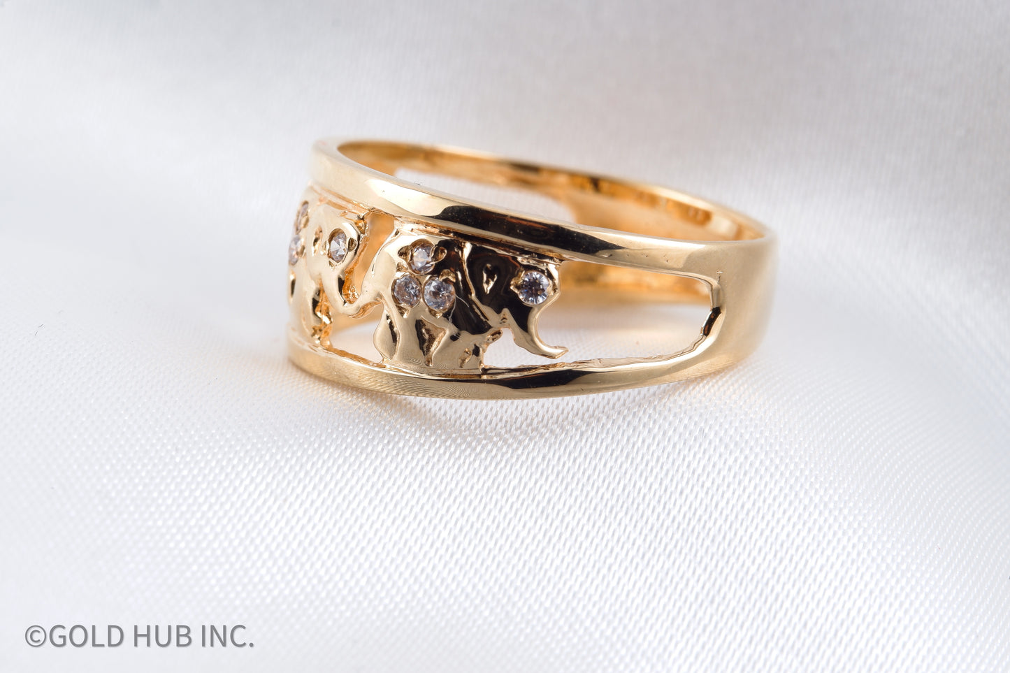 18K Elephant Carved Good Luck Gift Ring in Yellow Gold