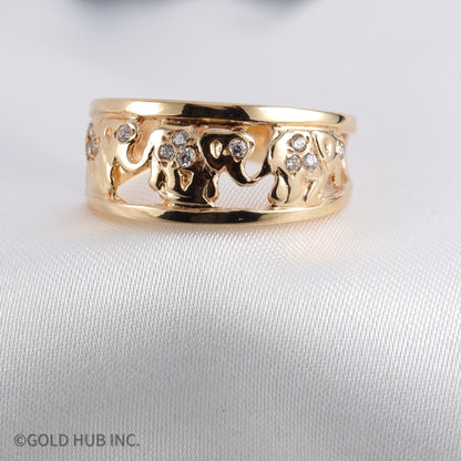 18K Elephant Carved Good Luck Gift Ring in Yellow Gold