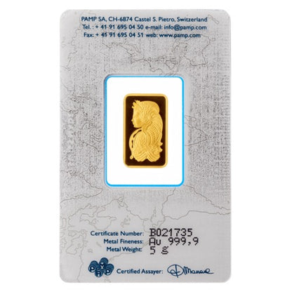 5 gram PAMP Suisse Gold Bar